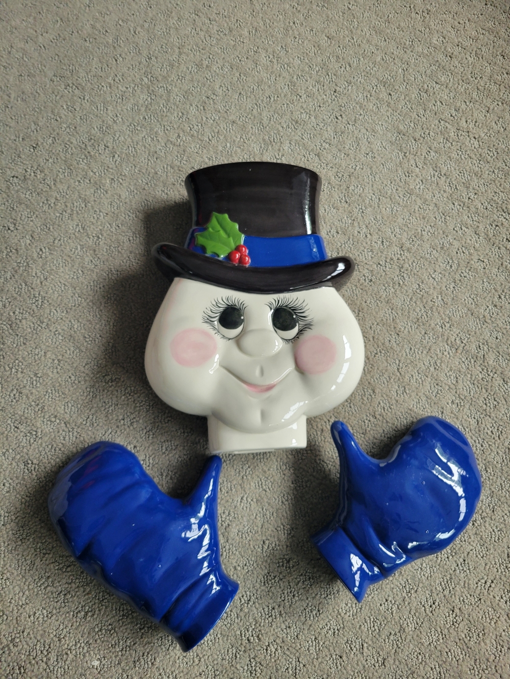 Ceramic Snowman with Blue Mittens